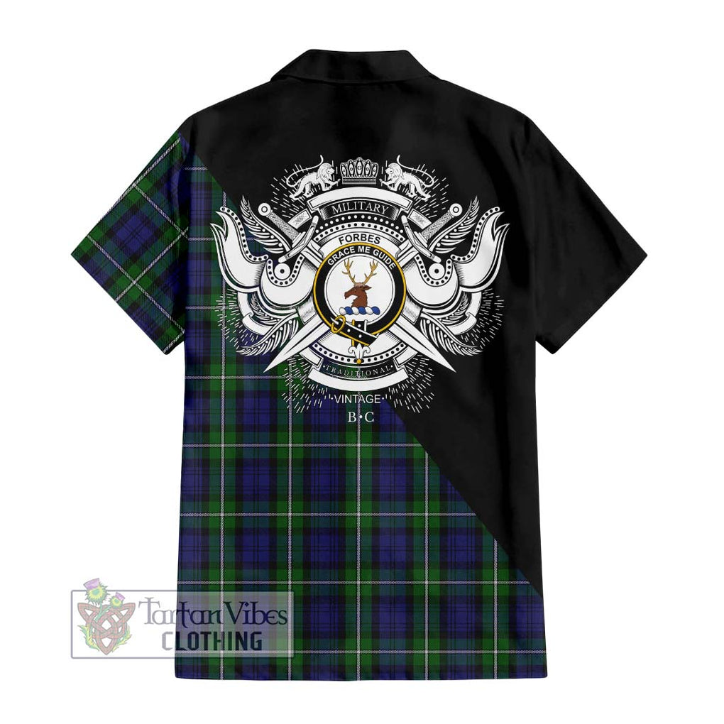 Forbes Tartan Short Sleeve Button Shirt with Family Crest and Military Logo Style - Tartanvibesclothing Shop