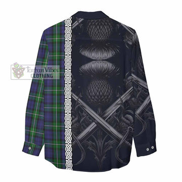 Forbes Tartan Women's Casual Shirt with Family Crest Cross Sword Thistle Celtic Vibes