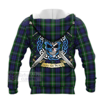 Forbes Tartan Knitted Hoodie with Family Crest Celtic Skull Style