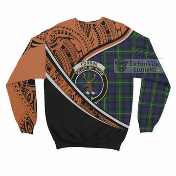 Forbes Crest Tartan Sweatshirt with Polynesian Vibes Style - Orange Version