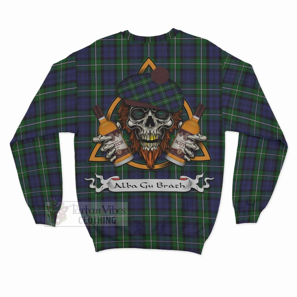 Tartan Vibes Clothing Forbes Tartan Sweatshirt with Family Crest and Bearded Skull Holding Bottles of Whiskey