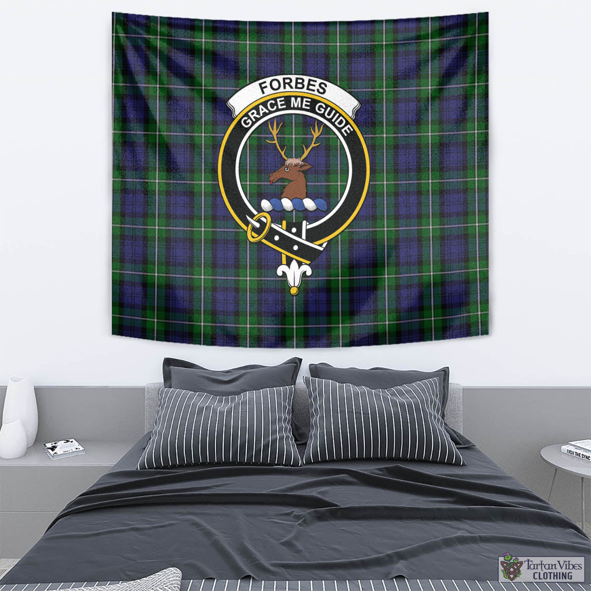 Tartan Vibes Clothing Forbes Tartan Tapestry Wall Hanging and Home Decor for Room with Family Crest