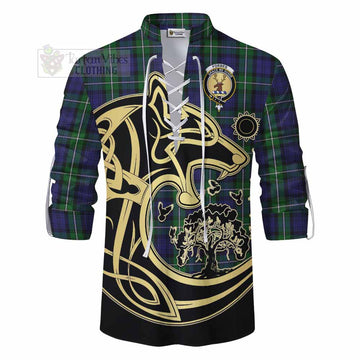 Forbes Tartan Ghillie Kilt Shirt with Family Crest Celtic Wolf Style