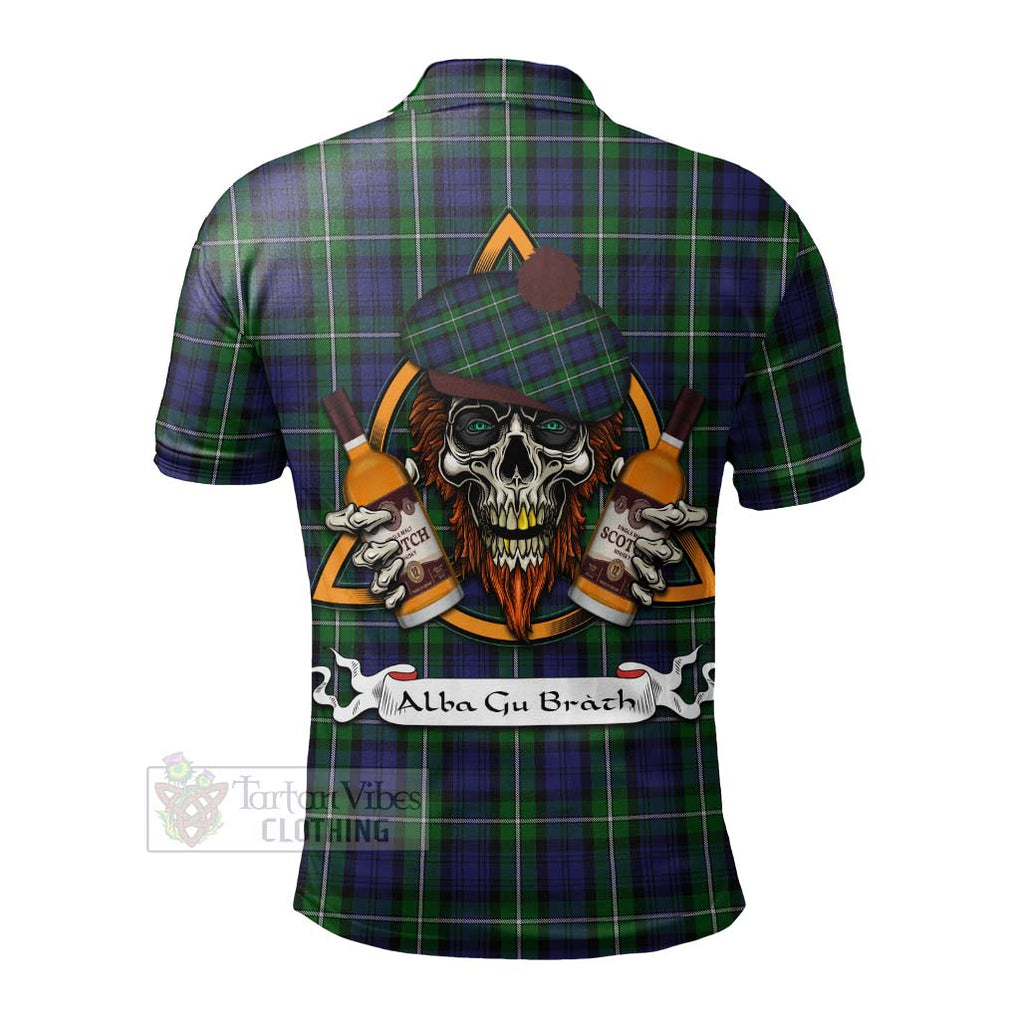 Tartan Vibes Clothing Forbes Tartan Polo Shirt with Family Crest and Bearded Skull Holding Bottles of Whiskey