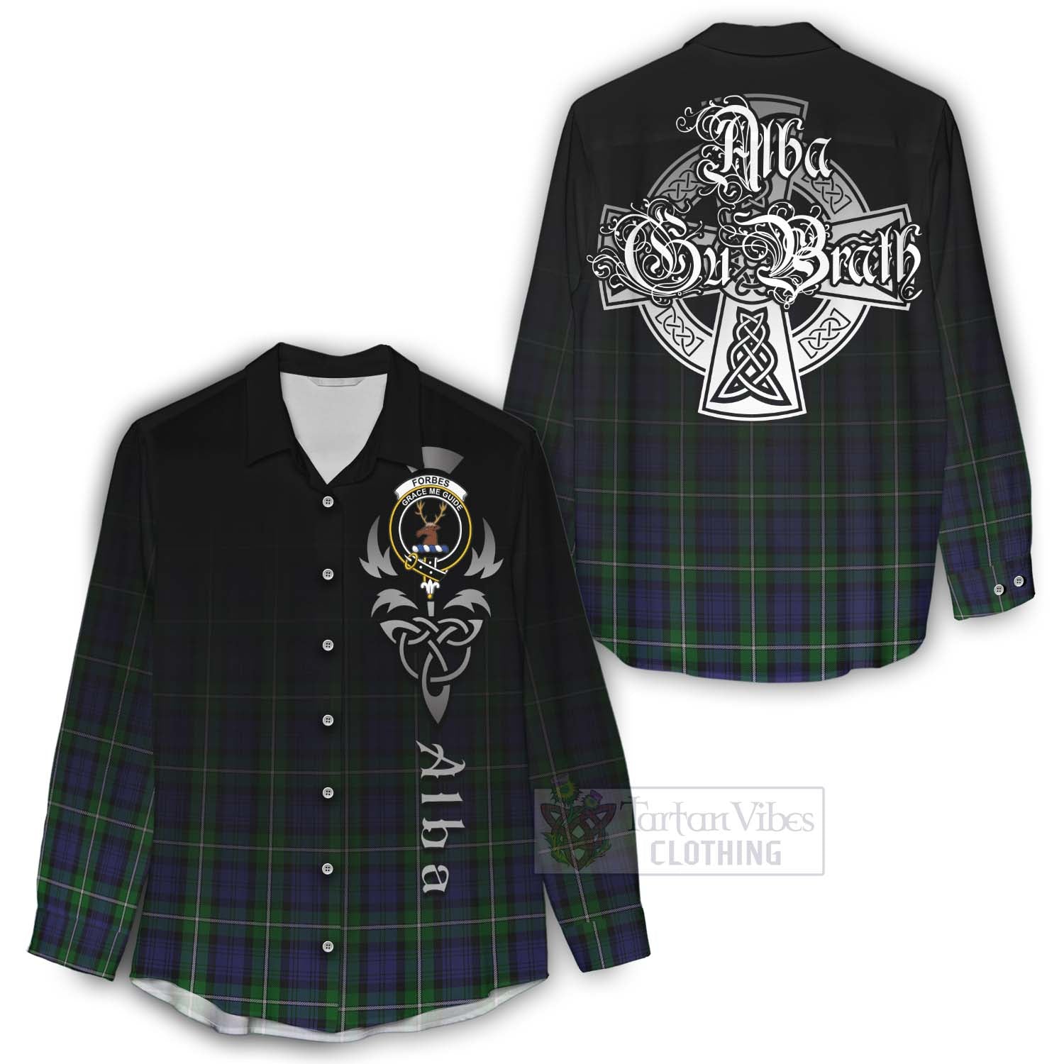 Tartan Vibes Clothing Forbes Tartan Women's Casual Shirt Featuring Alba Gu Brath Family Crest Celtic Inspired