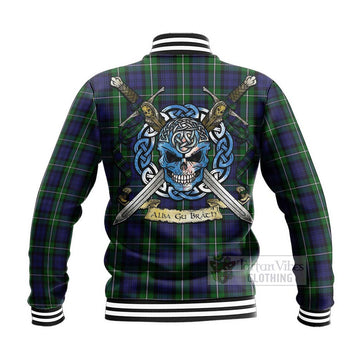 Forbes Tartan Baseball Jacket with Family Crest Celtic Skull Style