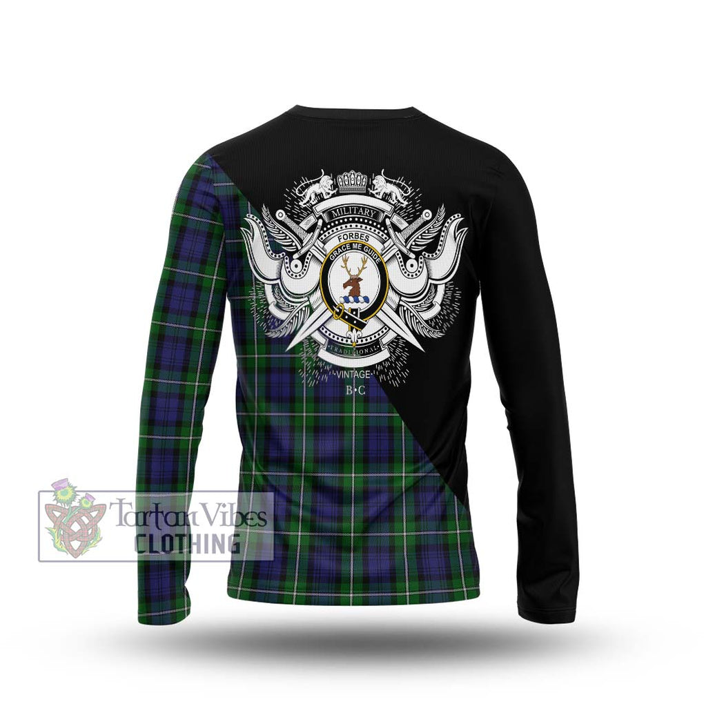 Forbes Tartan Long Sleeve T-Shirt with Family Crest and Military Logo Style - Tartanvibesclothing Shop