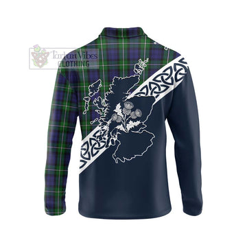 Forbes Tartan Long Sleeve Polo Shirt Featuring Thistle and Scotland Map