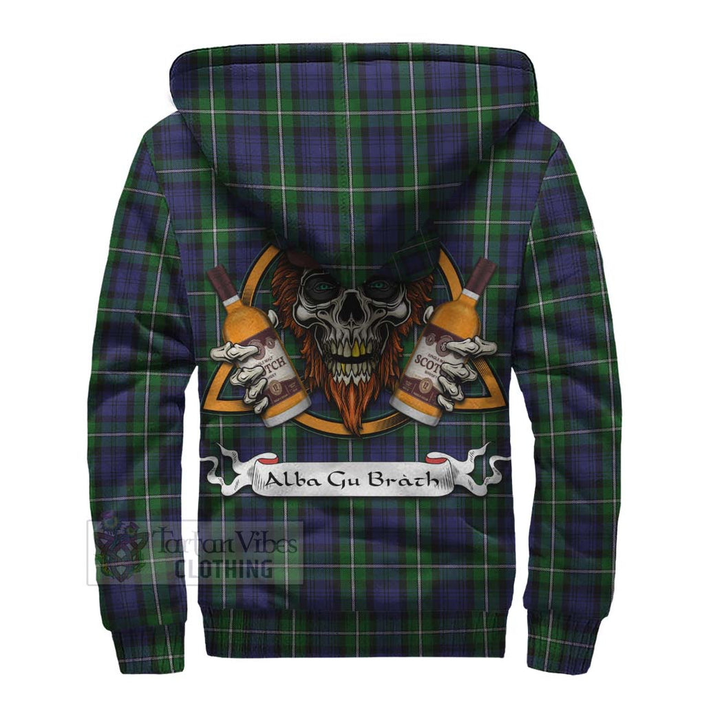 Tartan Vibes Clothing Forbes Tartan Sherpa Hoodie with Family Crest and Bearded Skull Holding Bottles of Whiskey