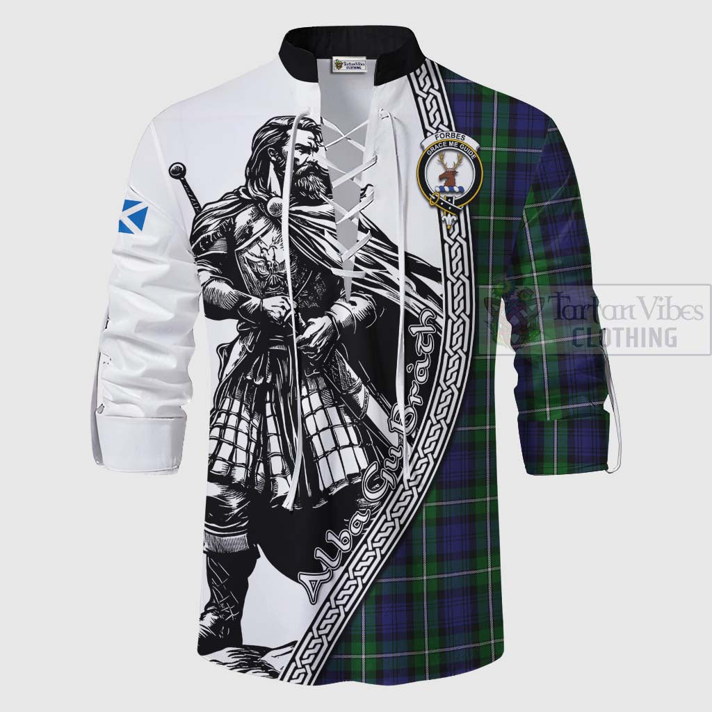 Tartan Vibes Clothing Forbes Tartan Clan Crest Ghillie Kilt Shirt with Highlander Warrior Celtic Style