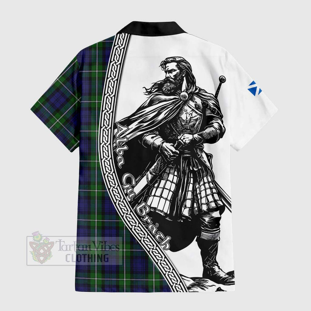 Tartan Vibes Clothing Forbes Tartan Clan Crest Short Sleeve Button Shirt with Highlander Warrior Celtic Style