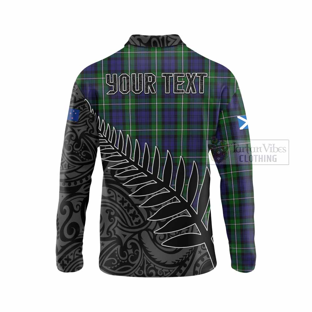 Tartan Vibes Clothing Forbes Crest Tartan Long Sleeve Polo Shirt with New Zealand Silver Fern Half Style