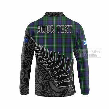 Forbes Crest Tartan Long Sleeve Polo Shirt with New Zealand Silver Fern Half Style