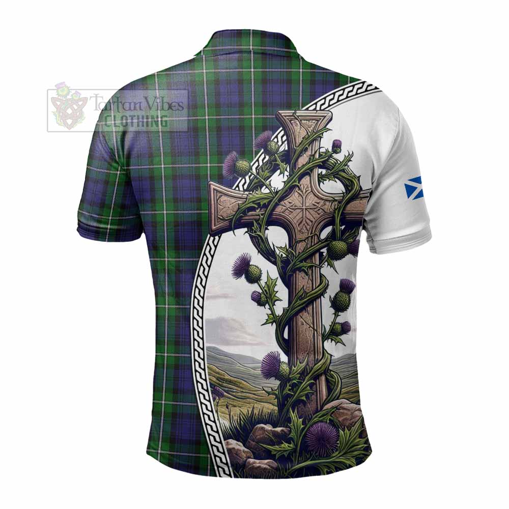 Tartan Vibes Clothing Forbes Tartan Polo Shirt with Family Crest and St. Andrew's Cross Accented by Thistle Vines