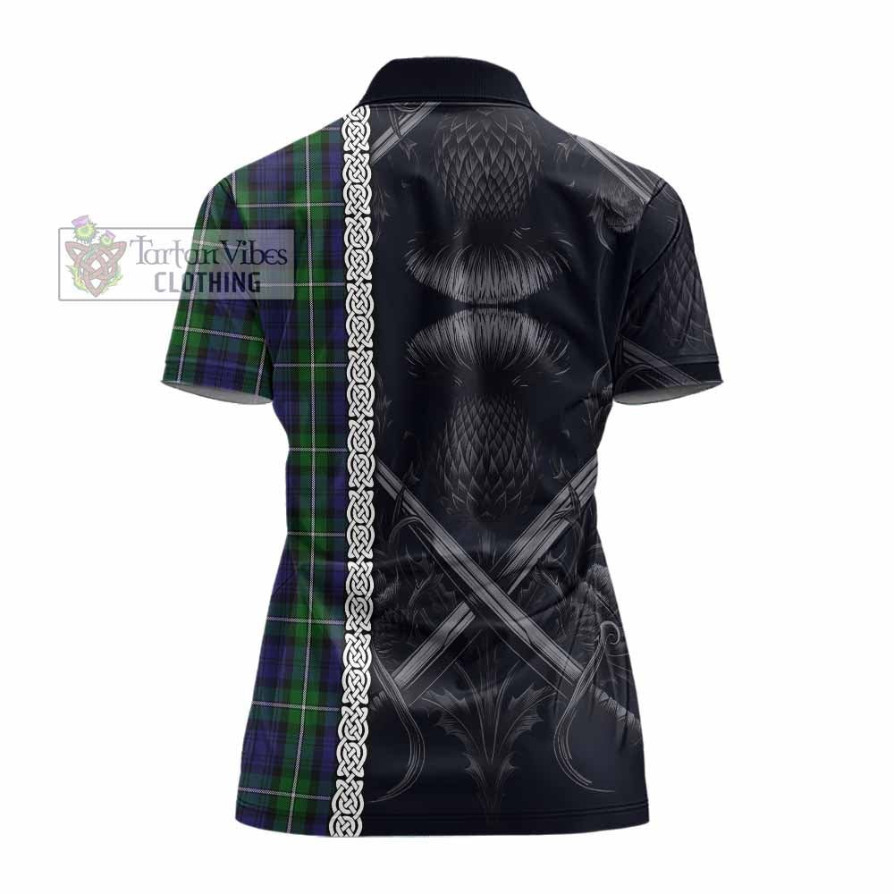 Tartan Vibes Clothing Forbes Tartan Women's Polo Shirt with Family Crest Cross Sword Thistle Celtic Vibes