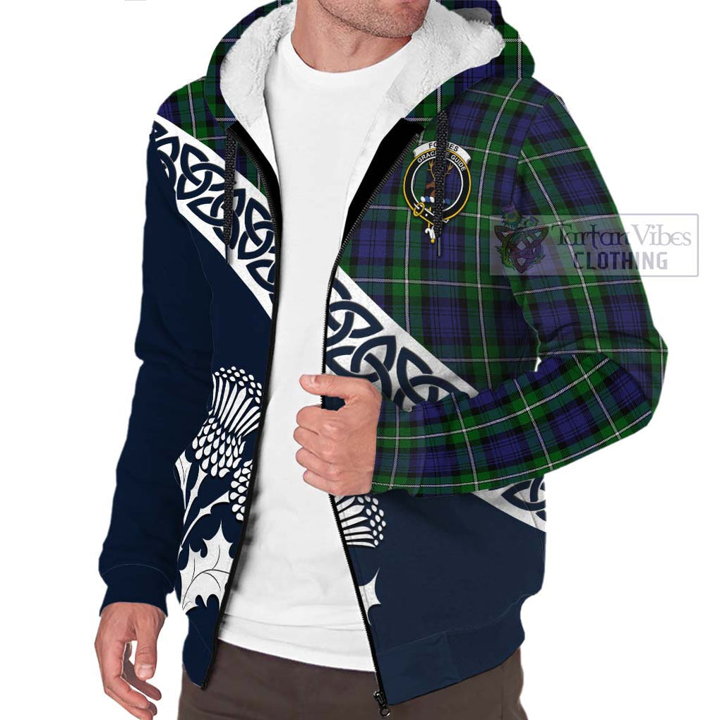 Tartan Vibes Clothing Forbes Tartan Sherpa Hoodie Featuring Thistle and Scotland Map