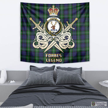 Forbes Tartan Tapestry with Clan Crest and the Golden Sword of Courageous Legacy