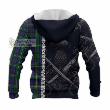 Forbes Tartan Knitted Hoodie with Family Crest Cross Sword Thistle Celtic Vibes