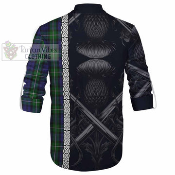 Forbes Tartan Ghillie Kilt Shirt with Family Crest Cross Sword Thistle Celtic Vibes