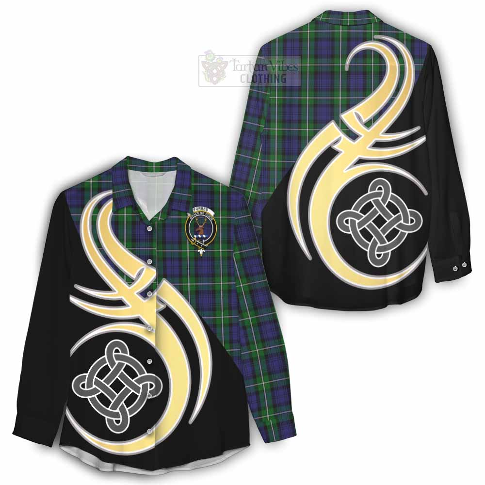 Tartan Vibes Clothing Forbes Tartan Women's Casual Shirt with Family Crest and Celtic Symbol Style