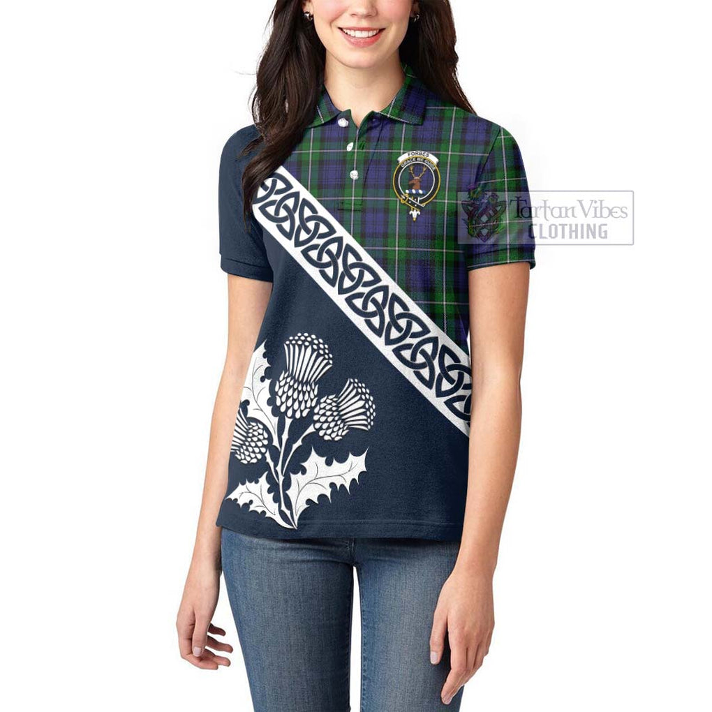 Tartan Vibes Clothing Forbes Tartan Women's Polo Shirt Featuring Thistle and Scotland Map