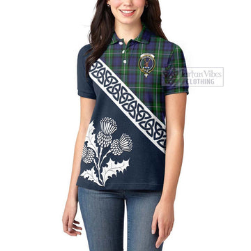 Forbes Tartan Women's Polo Shirt Featuring Thistle and Scotland Map