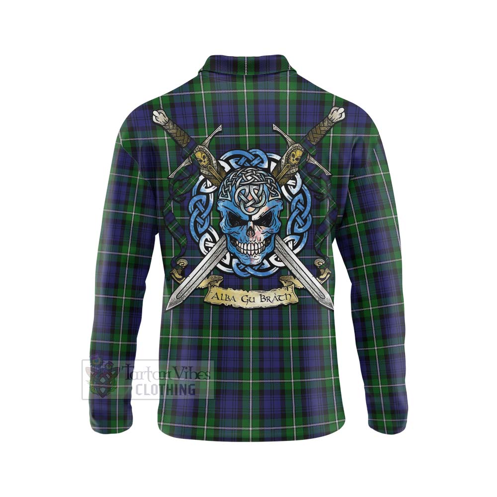 Tartan Vibes Clothing Forbes Tartan Long Sleeve Polo Shirt with Family Crest Celtic Skull Style