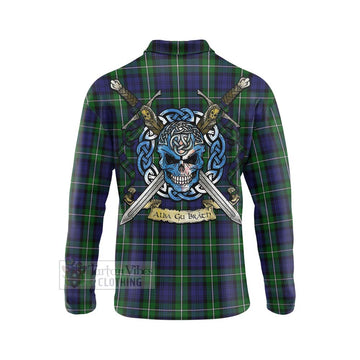 Forbes Tartan Long Sleeve Polo Shirt with Family Crest Celtic Skull Style