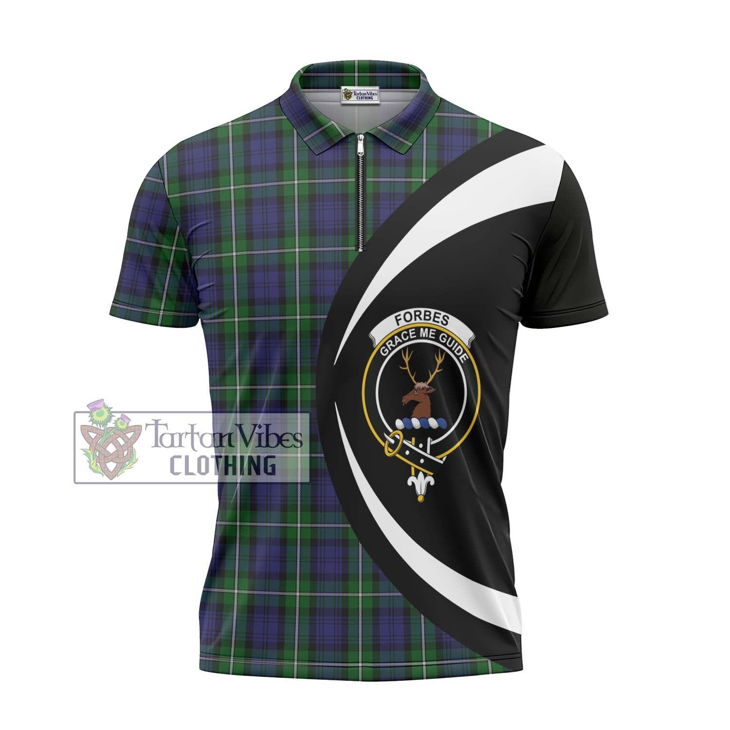 Tartan Vibes Clothing Forbes Tartan Zipper Polo Shirt with Family Crest Circle Style