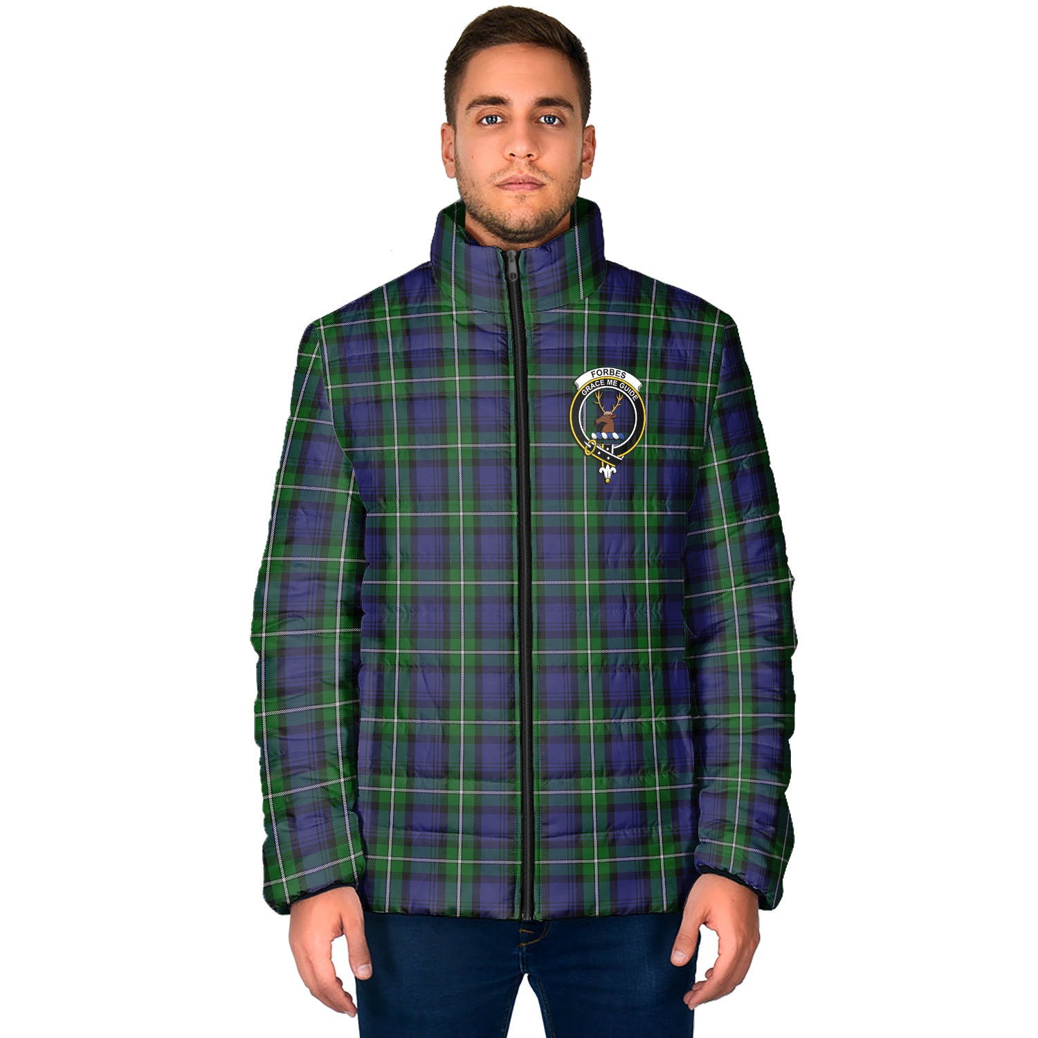 Forbes Tartan Padded Jacket with Family Crest - Tartan Vibes Clothing