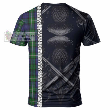 Forbes Tartan T-Shirt with Family Crest Cross Sword Thistle Celtic Vibes