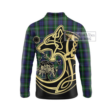 Forbes Tartan Long Sleeve Polo Shirt with Family Crest Celtic Wolf Style