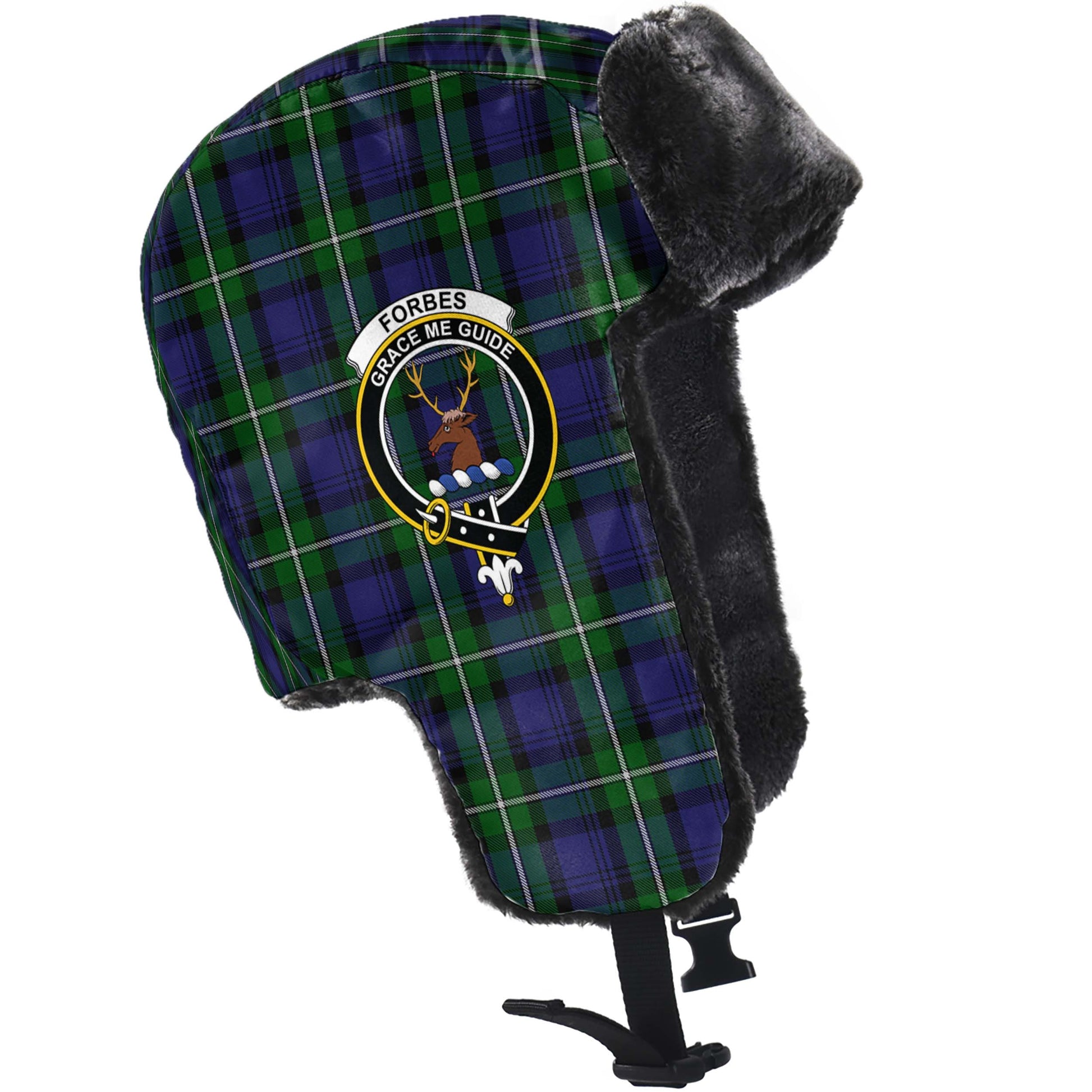 Forbes Tartan Winter Trapper Hat with Family Crest - Tartanvibesclothing