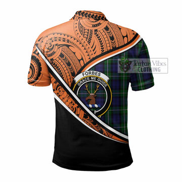 Forbes Crest Tartan Polo Shirt with Polynesian Vibes Style - Orange Version