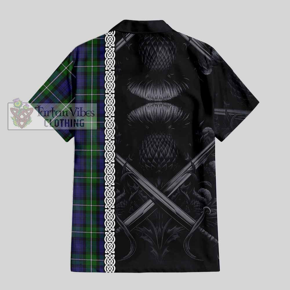 Tartan Vibes Clothing Forbes Tartan Short Sleeve Button Shirt with Family Crest Cross Sword Thistle Celtic Vibes