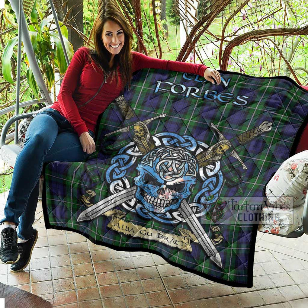 Tartan Vibes Clothing Forbes Tartan Quilt with Celtic Skull Alba Gu Brath Style