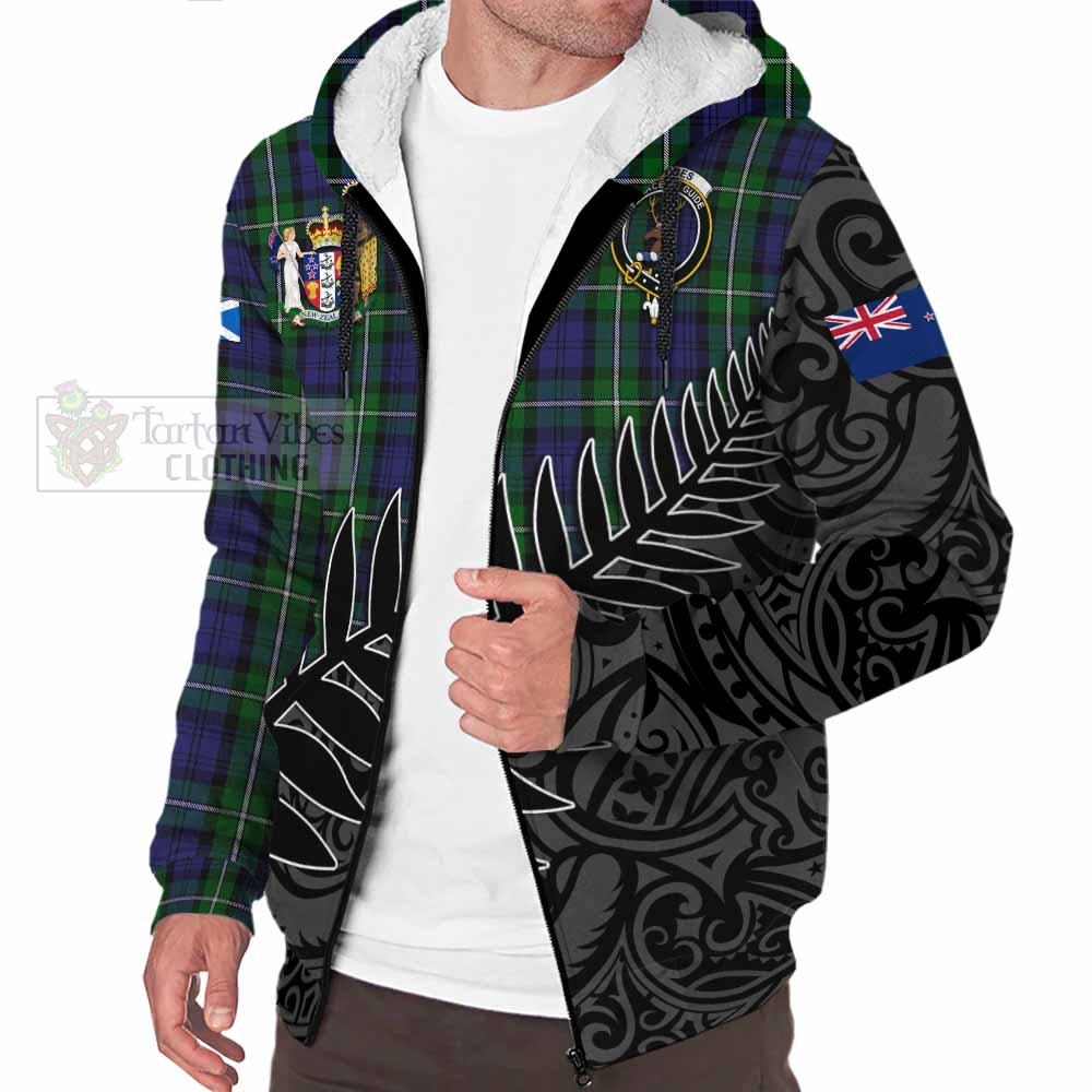 Tartan Vibes Clothing Forbes Crest Tartan Sherpa Hoodie with New Zealand Silver Fern Half Style