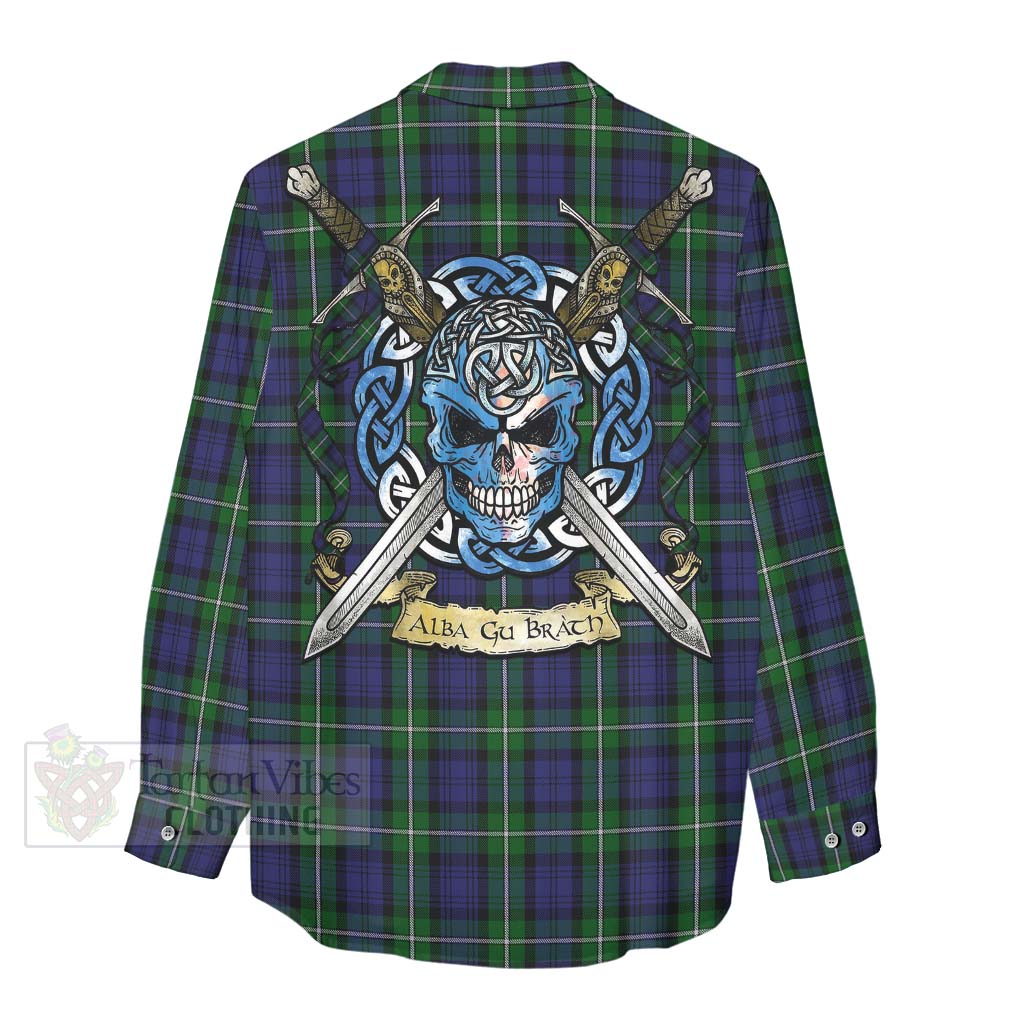 Tartan Vibes Clothing Forbes Tartan Women's Casual Shirt with Family Crest Celtic Skull Style