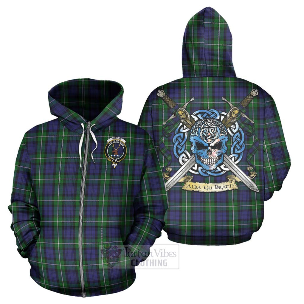 Tartan Vibes Clothing Forbes Tartan Hoodie with Family Crest Celtic Skull Style