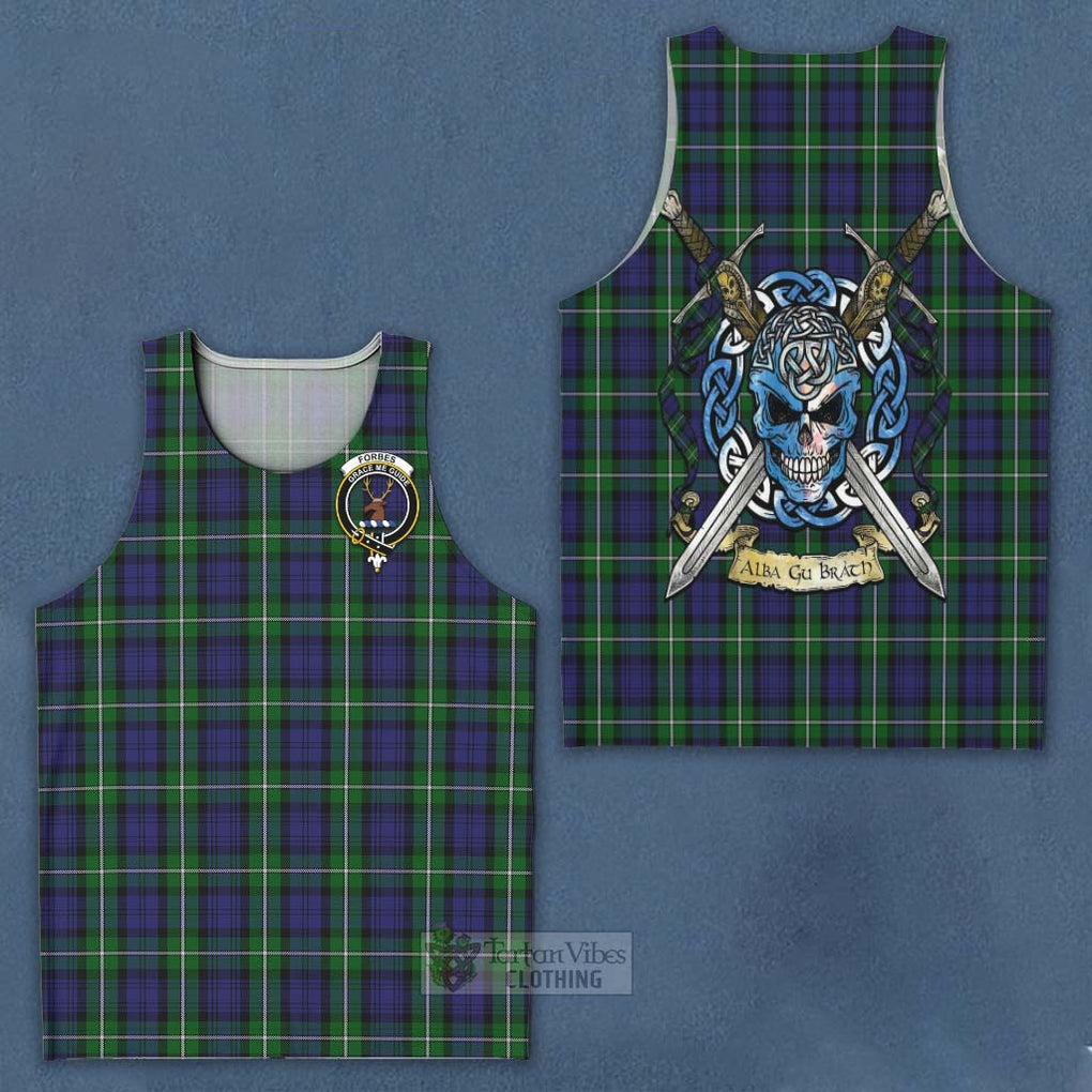 Tartan Vibes Clothing Forbes Tartan Men's Tank Top with Family Crest Celtic Skull Style