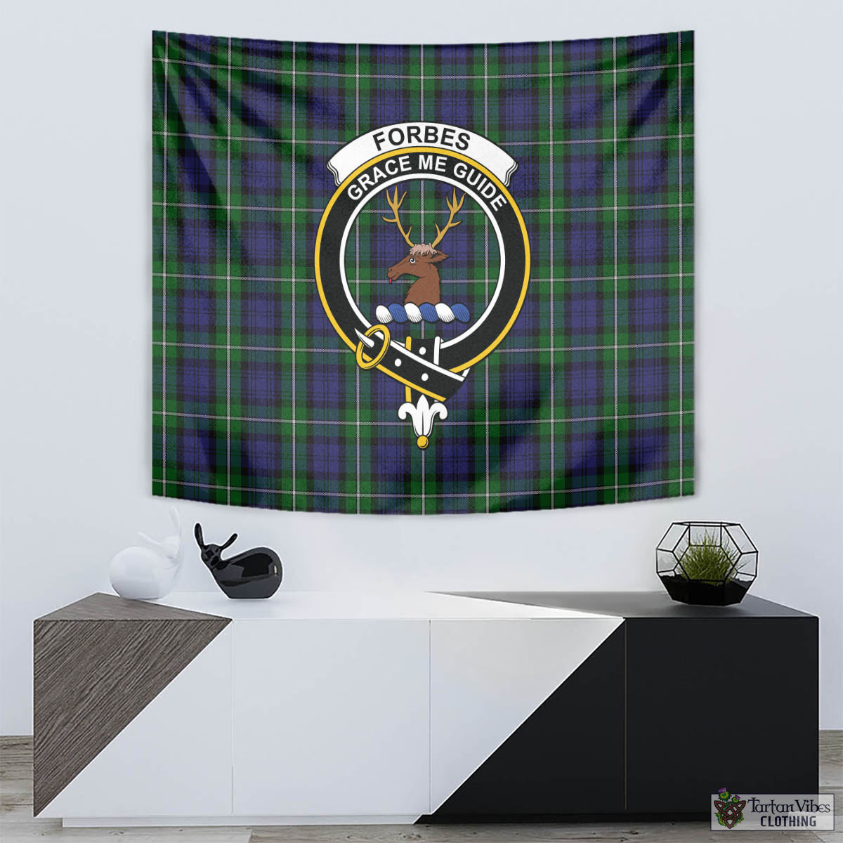 Tartan Vibes Clothing Forbes Tartan Tapestry Wall Hanging and Home Decor for Room with Family Crest