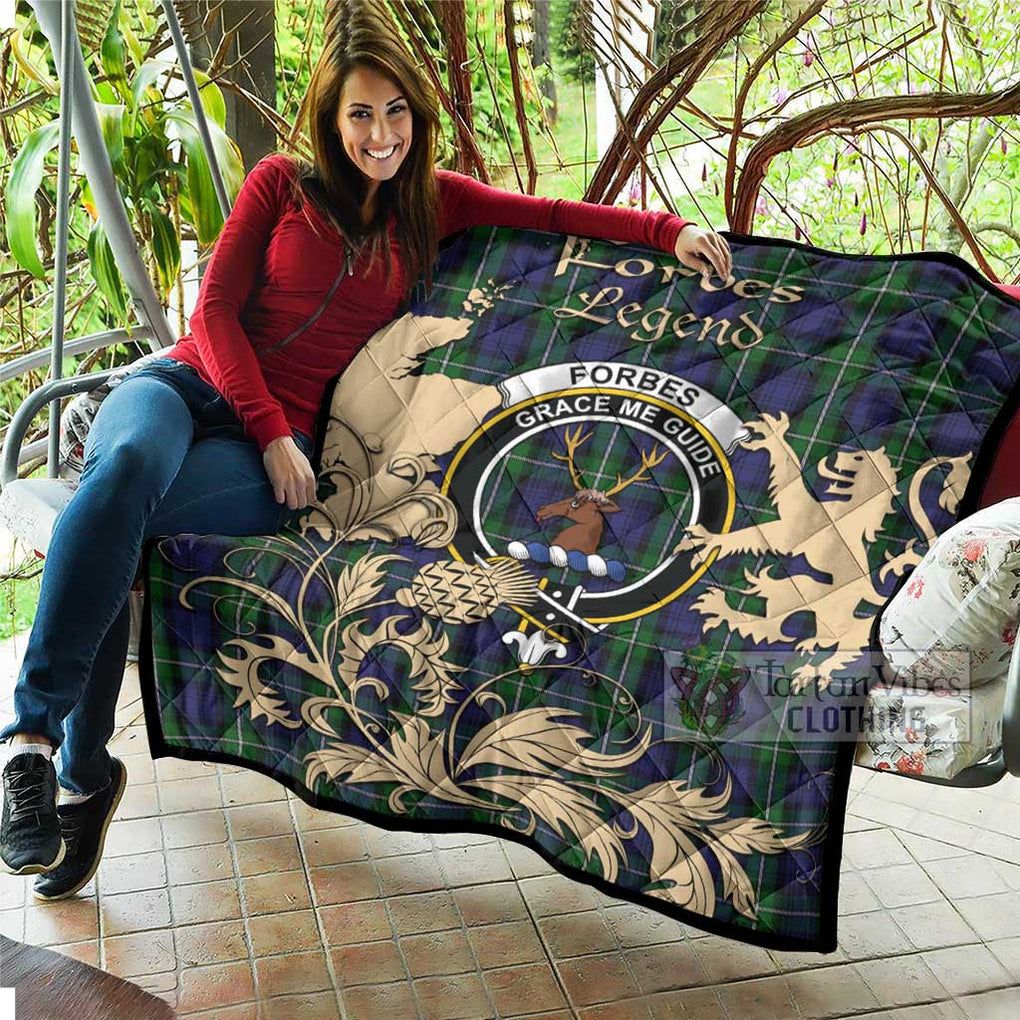 Tartan Vibes Clothing Forbes Tartan Quilt with Family Crest and Scottish Symbol Style