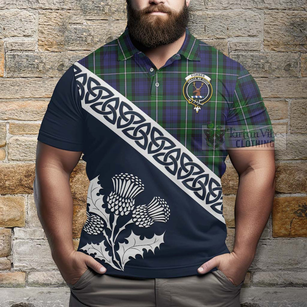 Forbes Tartan Polo Shirt Featuring Thistle and Scotland Map