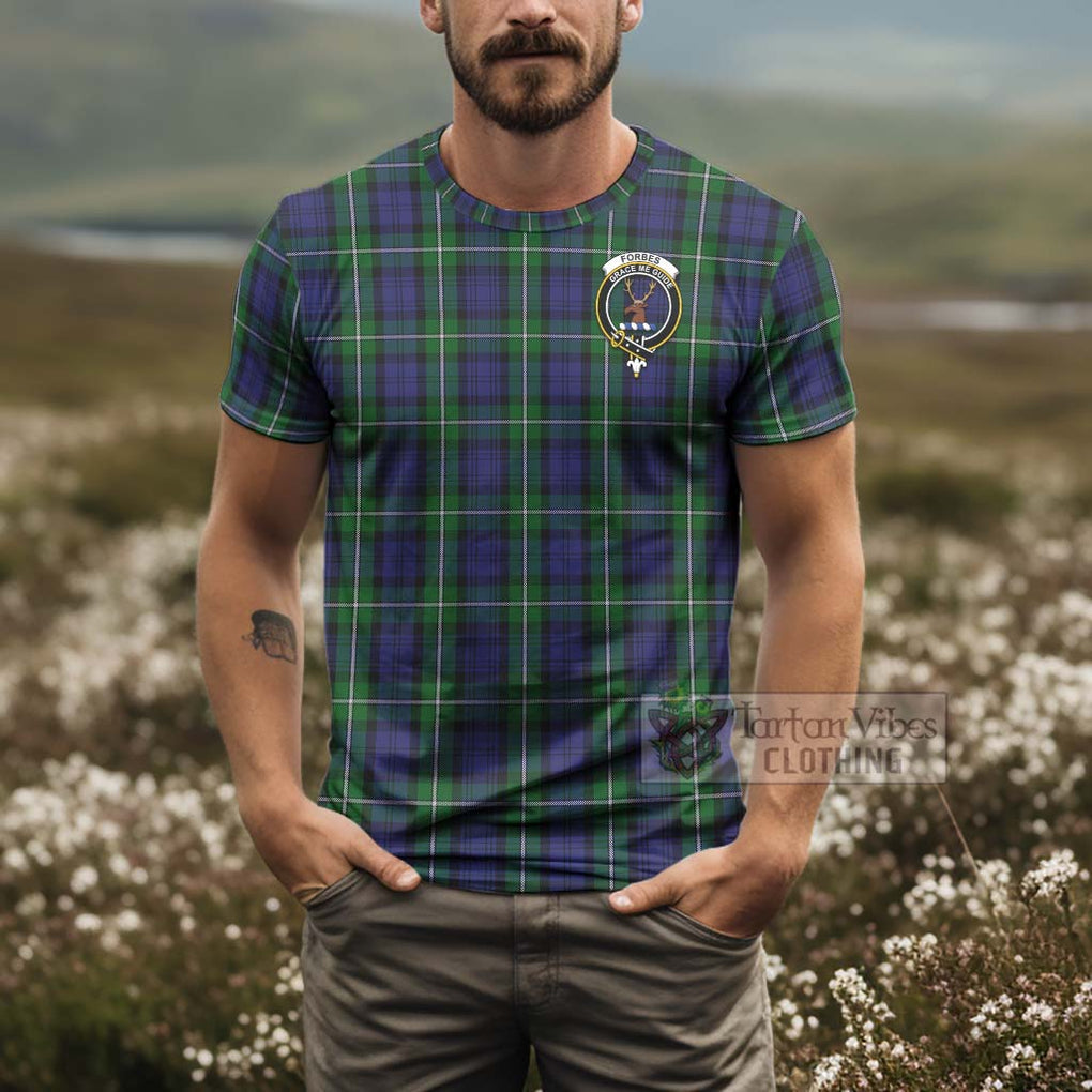 Tartan Vibes Clothing Forbes Tartan T-Shirt with Family Crest and Bearded Skull Holding Bottles of Whiskey