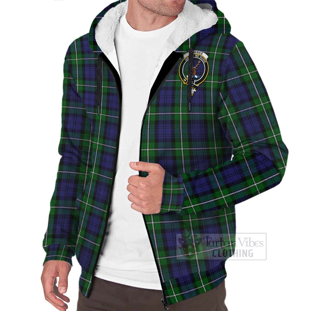 Tartan Vibes Clothing Forbes Tartan Sherpa Hoodie with Family Crest and Bearded Skull Holding Bottles of Whiskey