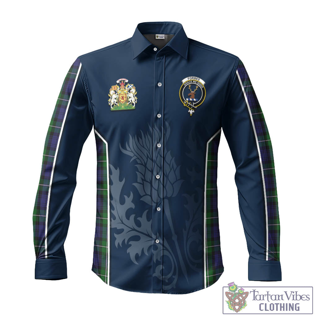 Tartan Vibes Clothing Forbes Tartan Long Sleeve Button Up Shirt with Family Crest and Scottish Thistle Vibes Sport Style