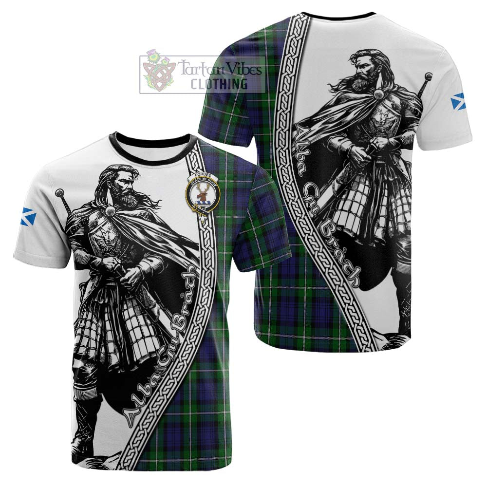 Forbes Tartan Clan Crest Cotton T-shirt with Highlander Warrior Celtic Style