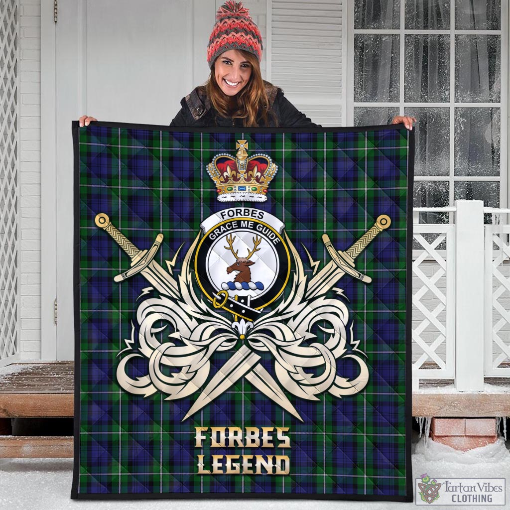 Tartan Vibes Clothing Forbes Tartan Quilt with Clan Crest and the Golden Sword of Courageous Legacy