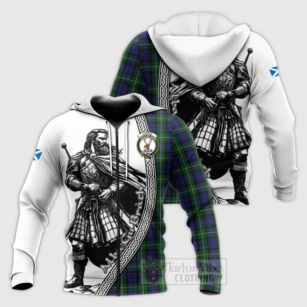 Tartan Vibes Clothing Forbes Tartan Clan Crest Knitted Hoodie with Highlander Warrior Celtic Style