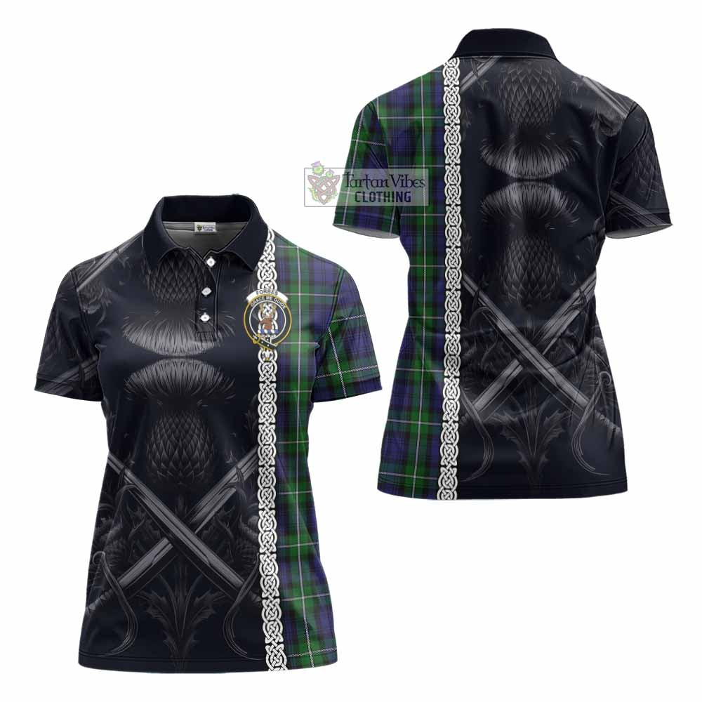 Tartan Vibes Clothing Forbes Tartan Women's Polo Shirt with Family Crest Cross Sword Thistle Celtic Vibes